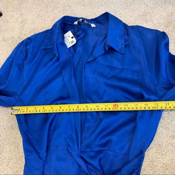 Zara Royal blue satin effect long sleeve wrap mini dress Sz S NWT - Picture 6 of 8